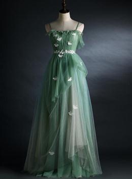 Picture of Light Green Gradient Straps Long A-line Prom Dresses, Pretty Evening Dresses Party Dress